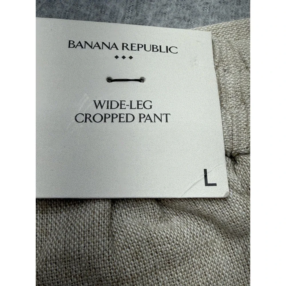 Banana Republic Linen‎ Wide Leg Cropped Pants Womens L Beige Pull On Casual